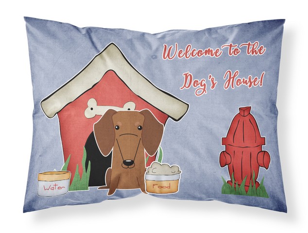 Dog House Collection Dachshund Red Brown Fabric Standard Pillowcase