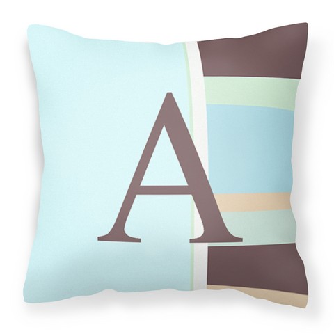 Letter A Monogram - Blue Stripes Fabric Decorative Pillow, 14 x 3 x 14 in.