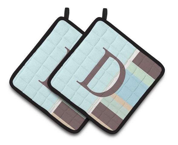 CJ1003-DPTHD Letter D Initial Monogram - Blue Stripes Pair of Pot Holders, 7.5 x 3 x 7.5 in.