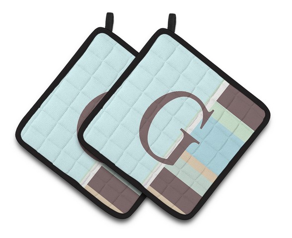 CJ1003-GPTHD Letter G Initial Monogram - Blue Stripes Pair of Pot Holders, 7.5 x 3 x 7.5 in.