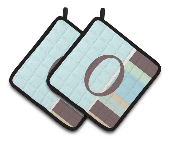 Letter O Initial Monogram - Blue Stripes Pair of Pot Holders