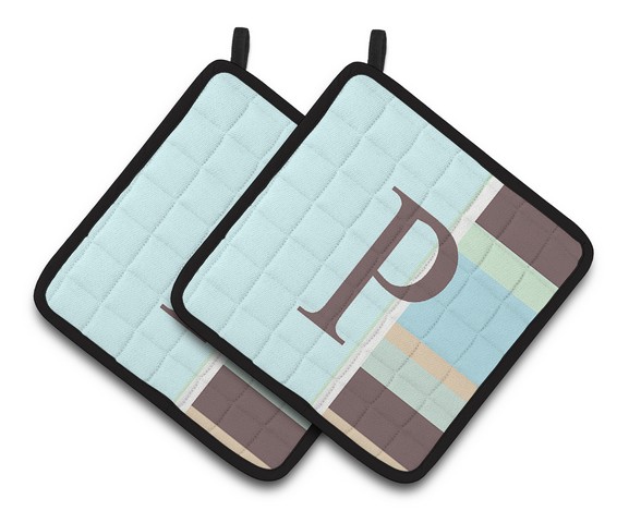CJ1003-PPTHD Letter P Initial Monogram - Blue Stripes Pair of Pot Holders, 7.5 x 3 x 7.5 in.