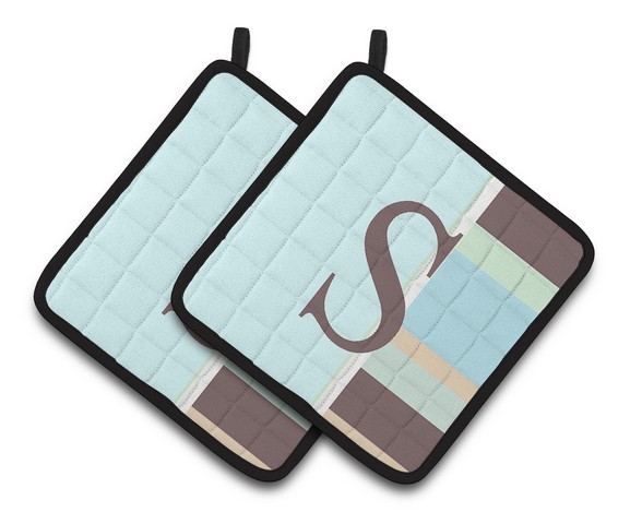 CJ1003-SPTHD Letter S Initial Monogram - Blue Stripes Pair of Pot Holders, 7.5 x 3 x 7.5 in.