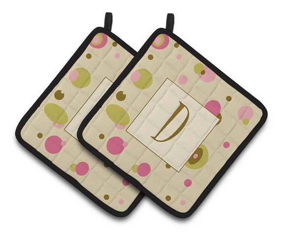 CJ1004-DPTHD Letter D Initial Monogram - Tan Dots Pair of Pot Holders, 7.5 x 3 x 7.5 in.