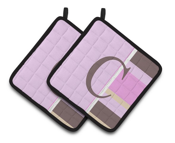 CJ1005-CPTHD Letter C Initial Monogram - Pink Stripes Pair of Pot Holders, 7.5 x 3 x 7.5 in.