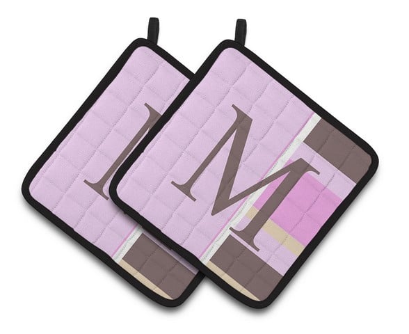 CJ1005-MPTHD Letter M Initial Monogram - Pink Stripes Pair of Pot Holders, 7.5 x 3 x 7.5 in.