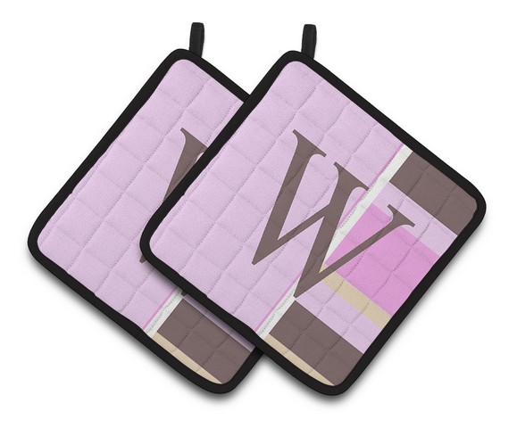 CJ1005-WPTHD Letter W Initial Monogram - Pink Stripes Pair of Pot Holders, 7.5 x 3 x 7.5 in.