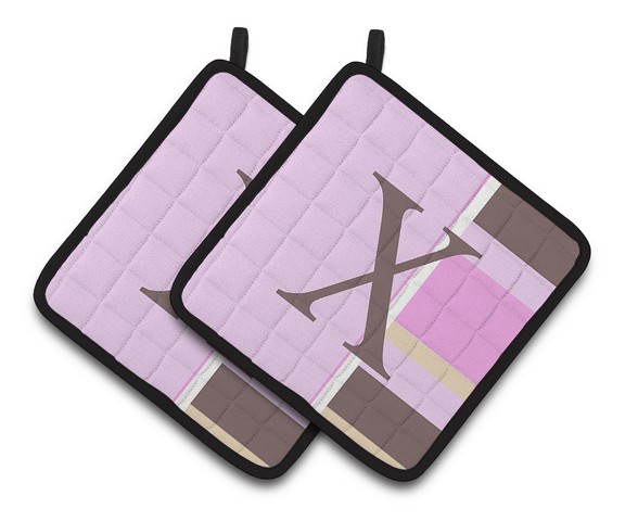 CJ1005-XPTHD Letter X Initial Monogram - Pink Stripes Pair of Pot Holders, 7.5 x 3 x 7.5 in.