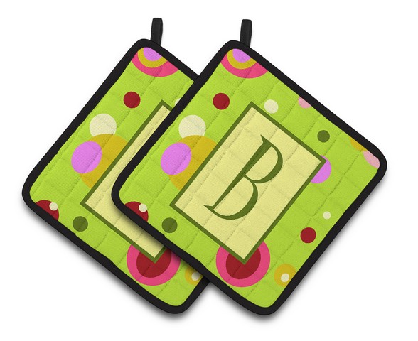 Letter B Monogram - Lime Green Pair of Pot Holders - 7.5 x 3 x 7.5 in.