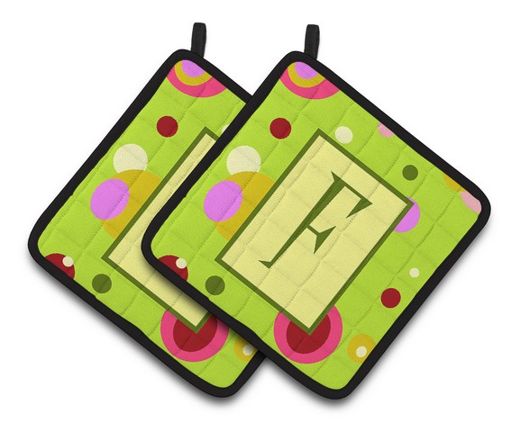 Letter F Monogram - Lime Green Pair of Pot Holders