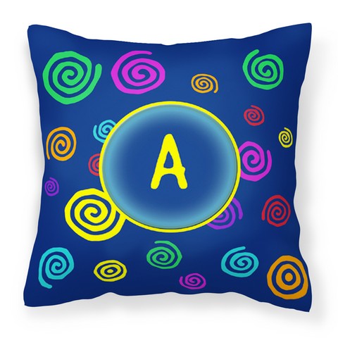 Letter A Monogram - Blue Swirls Fabric Decorative Pillow