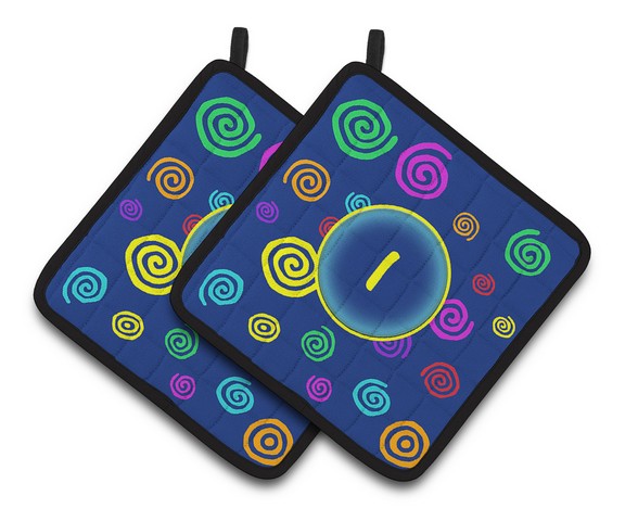 CJ1011-IPTHD Letter I Initial Monogram - Blue Swirls Pair of Pot Holders, 7.5 x 3 x 7.5 in.