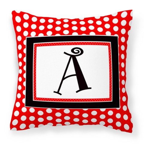 Picture of Carolines Treasures CJ1012-APW1414 Letter A Monogram - Red & Black Polka Dots Fabric Decorative Pillow, 14 x 3 x 14 in.