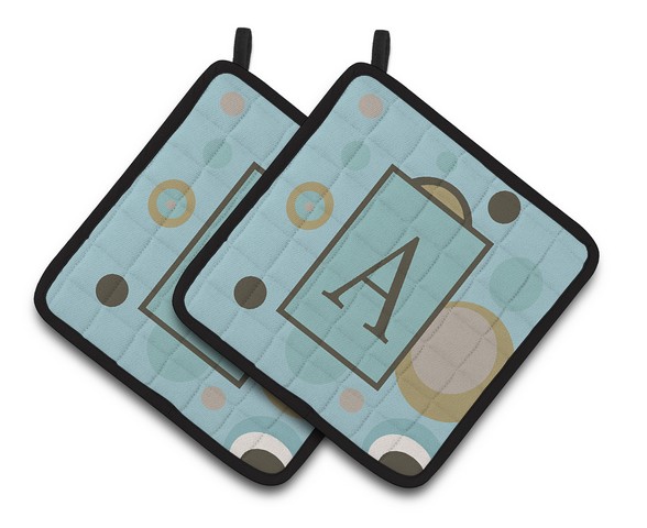 Letter A Monogram - Blue Dots Pair of Pot Holders - 7.5 x 3 x 7.5 in.