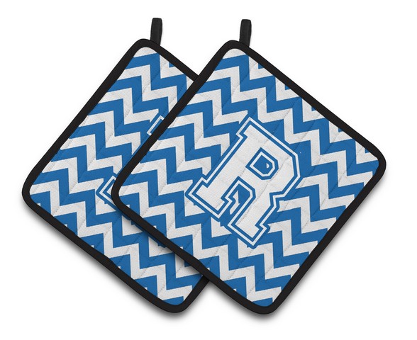 Letter R Chevron Blue & White Pair of Pot Holders
