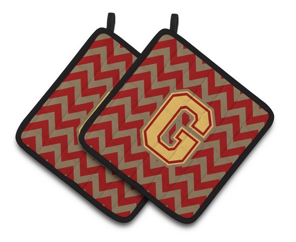 Letter G Chevron Garnet & Gold Pair of Pot Holders