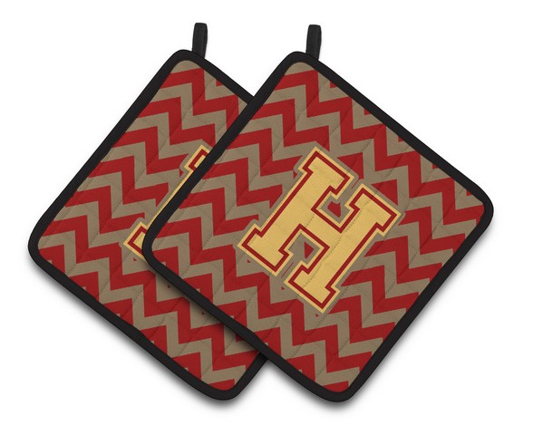 Letter H Chevron Garnet & Gold Pair of Pot Holders