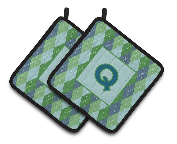 Initial Q Monogram - Blue Argoyle Pair of Pot Holders - 7.5 x 3 x 7.5 in.