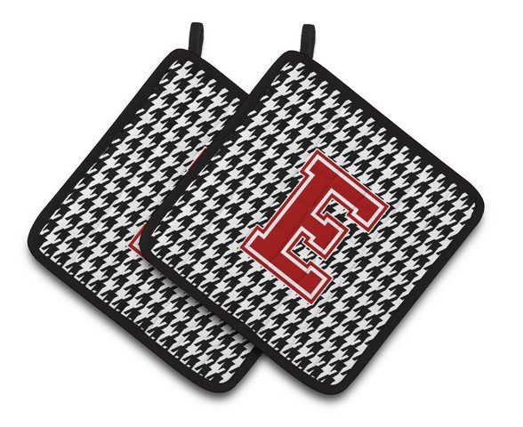 CJ1021-EPTHD Letter E Monogram - Houndstooth Black Pair of Pot Holders, 7.5 x 3 x 7.5 in.