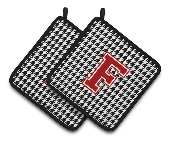 CJ1021-FPTHD Letter F Monogram - Houndstooth Black Pair of Pot Holders, 7.5 x 3 x 7.5 in.