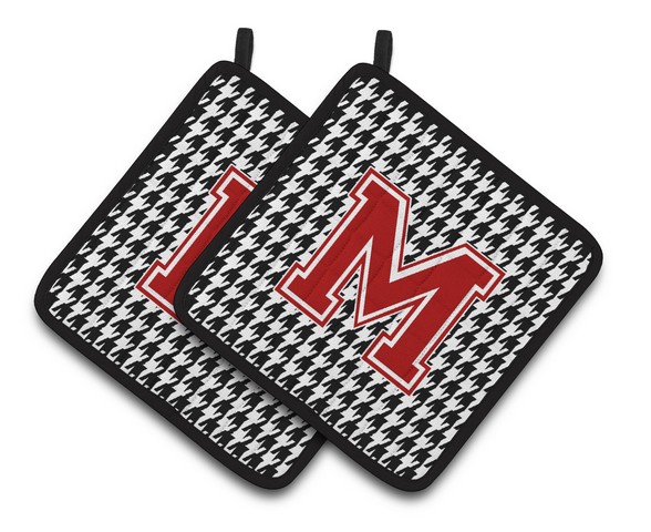 CJ1021-MPTHD Letter M Monogram - Houndstooth Black Pair of Pot Holders, 7.5 x 3 x 7.5 in.