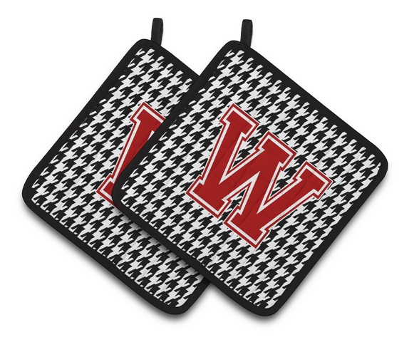 CJ1021-WPTHD Letter W Monogram - Houndstooth Black Pair of Pot Holders, 7.5 x 3 x 7.5 in.