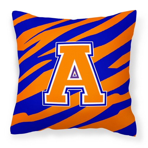 Letter A Monogram - Orange Blue Tiger Stripe Fabric Decorative Pillow, 14 x 3 x 14 in.