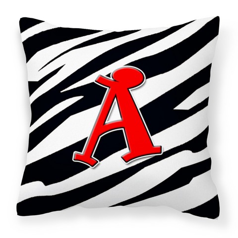 Letter A Monogram - Zebra Stripe & Red Fabric Decorative Pillow - 14 x 3 x 14 in.