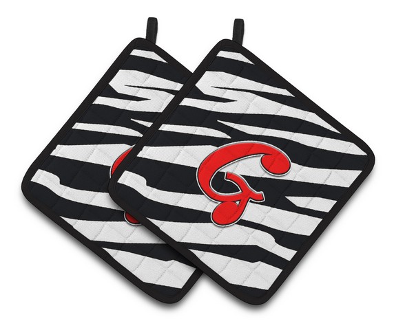 CJ1024-GPTHD Monogram Initial G Zebra Red Pair of Pot Holders, 7.5 x 3 x 7.5 in.