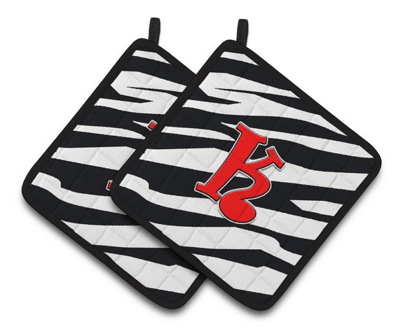 CJ1024-KPTHD Monogram Initial K Zebra Red Pair of Pot Holders, 7.5 x 3 x 7.5 in.