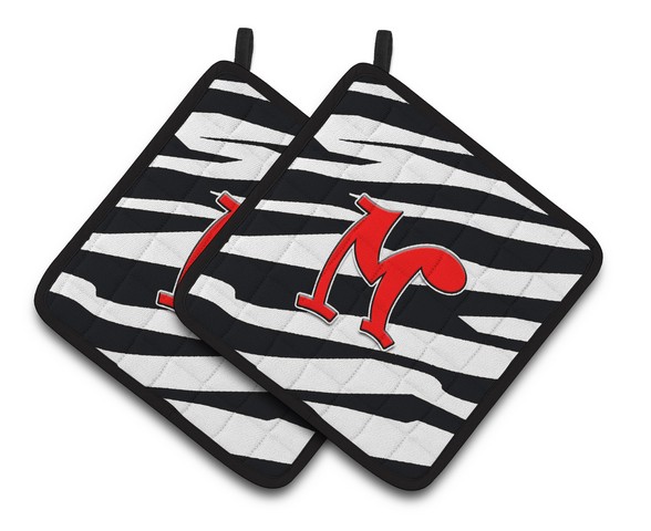Monogram Initial M Zebra Red Pair of Pot Holders