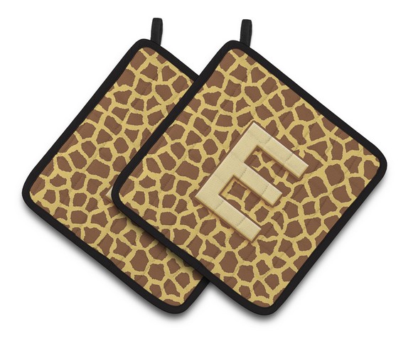 Monogram Initial E Giraffe Pair of Pot Holders