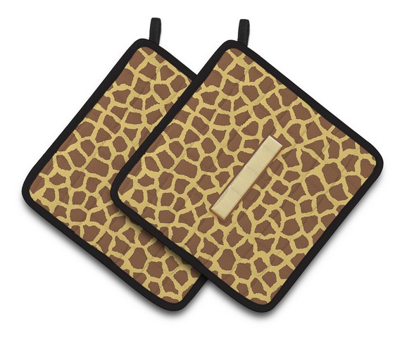 Monogram Initial I Giraffe Pair of Pot Holders - 7.5 x 3 x 7.5 in.