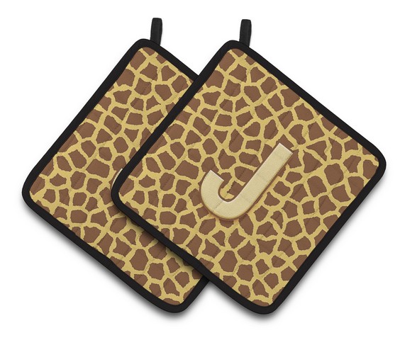 Monogram Initial J Giraffe Pair of Pot Holders