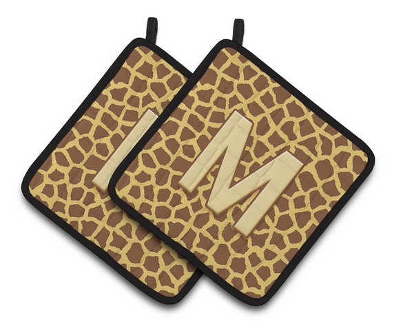 Monogram Initial M Giraffe Pair of Pot Holders