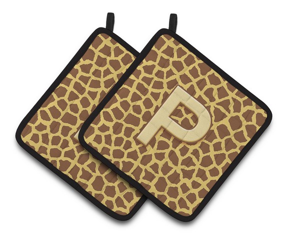 Monogram Initial P Giraffe Pair of Pot Holders 7.5 x 3 x 7.5 in.