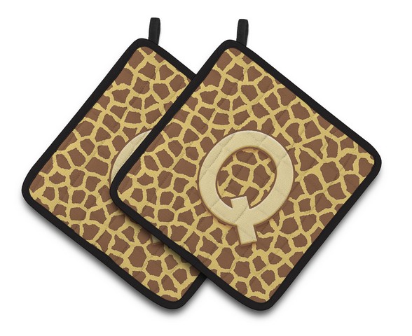 Monogram Initial Q Giraffe Pair of Pot Holders
