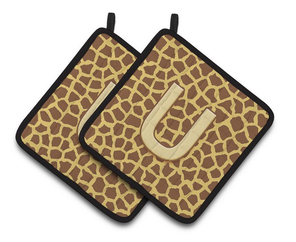 Monogram Initial U Giraffe Pair of Pot Holders 7.5 x 3 x 7.5 in.