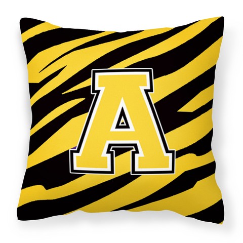 CJ1026-APW1414 Letter A Monogram - Black Gold Tiger Stripe Fabric Decorative Pillow, 14 x 3 x 14 in.