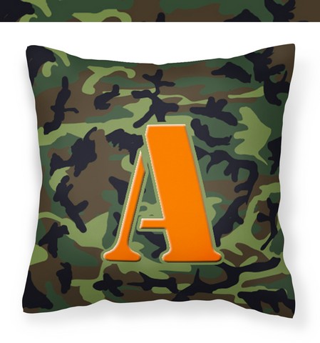 Letter A Monogram - Camo Green Fabric Decorative Pillow