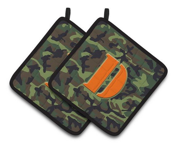 Letter D Monogram - Camo Green Pair of Pot Holders