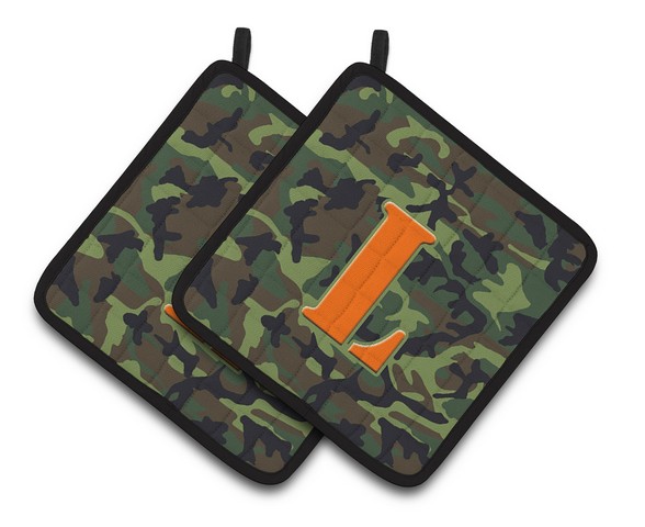 Letter L Monogram - Camo Green Pair of Pot Holders