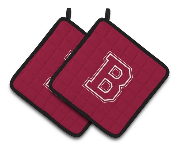Monogram Initial B Maroon & White Pair of Pot Holders