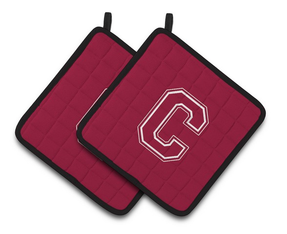 Monogram Initial C Maroon & White Pair of Pot Holders