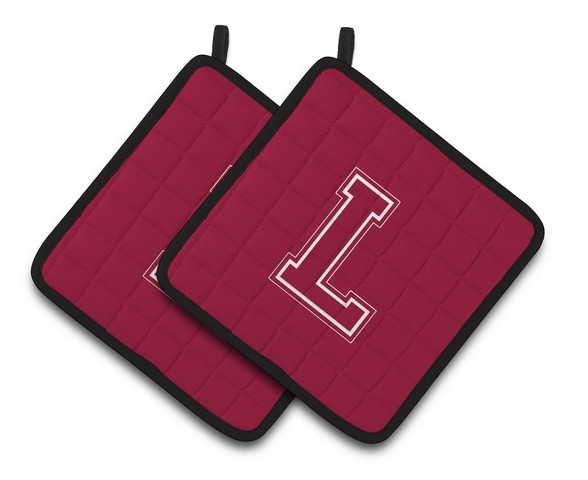 Monogram Initial L Maroon & White Pair of Pot Holders