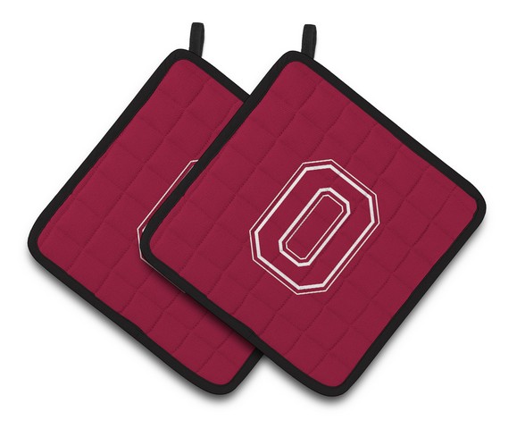 Monogram Initial O Maroon & White Pair of Pot Holders