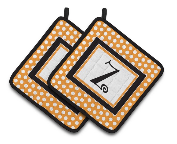 Monogram Initial Z Orange Polkadots Pair of Pot Holders