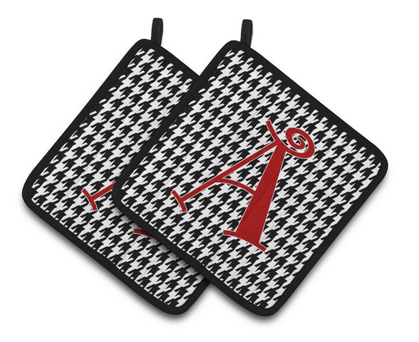 CJ1035-APTHD Letter A Monogram - Black White Houndstooth Pair of Pot Holders, 7.5 x 3 x 7.5 in.