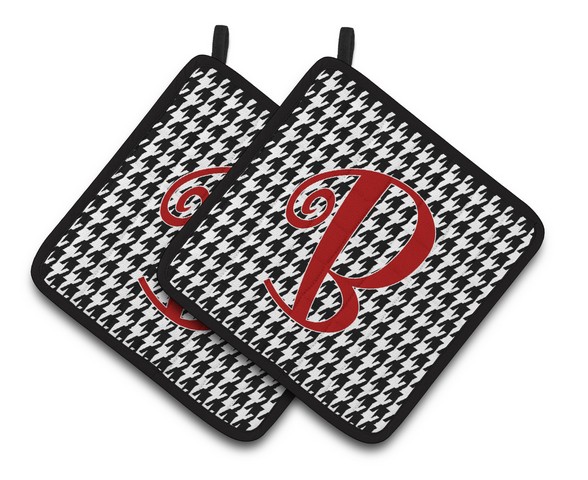 CJ1035-BPTHD Monogram Initial B Houndstooth Black Pair of Pot Holders, 7.5 x 3 x 7.5 in.