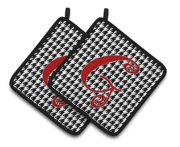 CJ1035-GPTHD Monogram Initial G Houndstooth Black Pair of Pot Holders, 7.5 x 3 x 7.5 in.